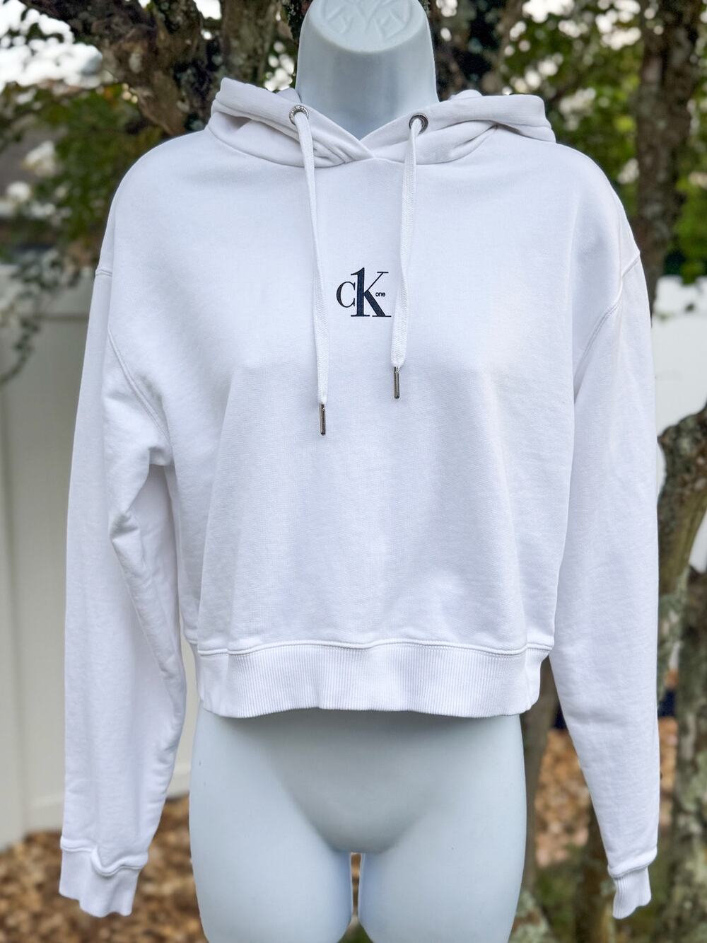 Calvin Klein Jeans CK One White Cropped Hoodie Sweatshirt Women’s Small